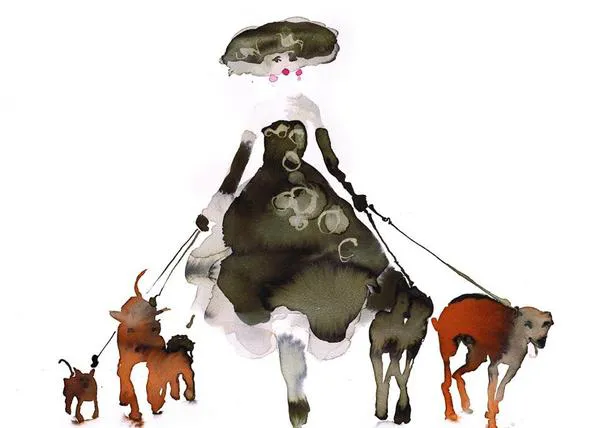 Cómo pasear a un perro con elegancia: los bellos dibujos de Bridget Davis