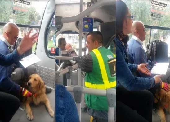 Los viajeros impiden que un invidente sea obligado a bajar del bus por ir con su can