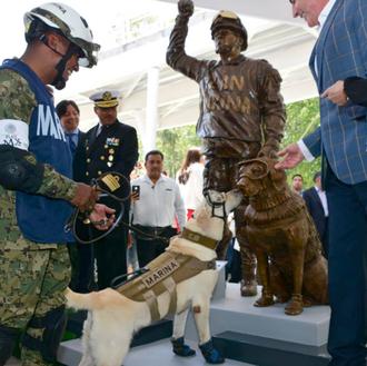 Rinden homenaje con una estatua a Frida, la perra rescatista …