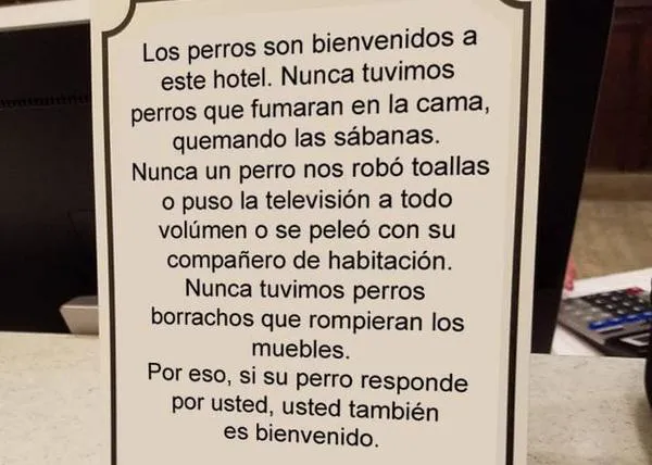 El origen del mensaje viral de los hoteles pet friendly: si su perro responde por usted, usted también es bienvenido