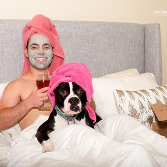 Padres (perrunos) guapos posan con canes en adopción para un …