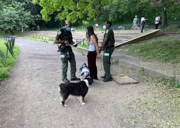 Captan el momento en que una mujer es esposada y detenida por... pasear a sus perros sin correa