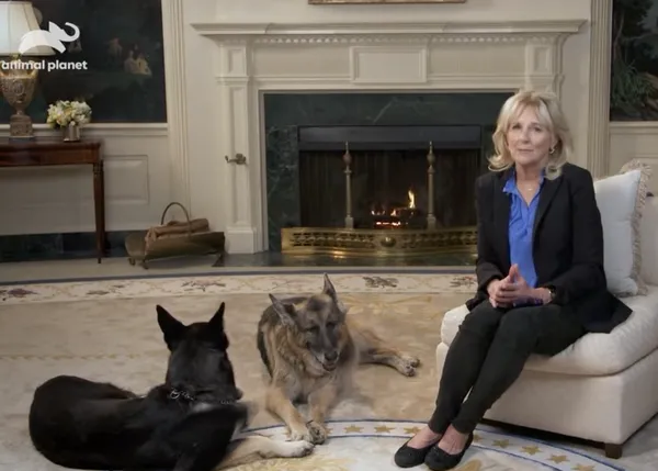 Los perros Major y Champ, junto a Jill Biden, protagonizan un anuncio para recordar la importancia de llevar mascarilla
