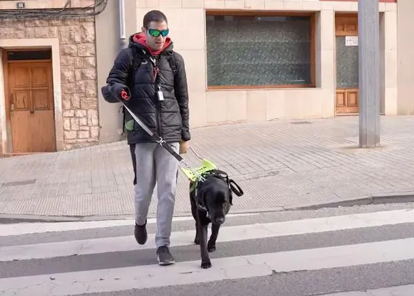 Un hombre ciego y sin manos se apoya, gracias a la ONCE, en un perro guía para moverse por el mundo