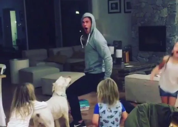 El baile extra simpático y perruno de Chris Hemsworth y sus hijos a ritmo de Miley Cyrus