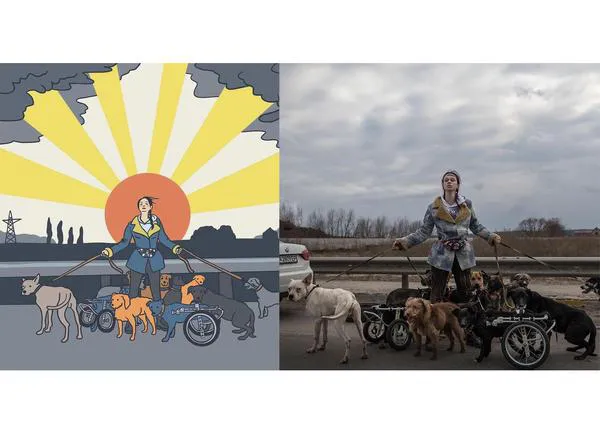 La imagen convertida en icono de todos los que ayudan a los animales en Ucrania: la joven rescatadora de perros