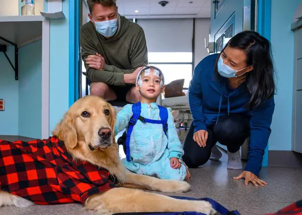 Perros en pijama le alegran la Navidad a los niños ingresados en un hospital infantil