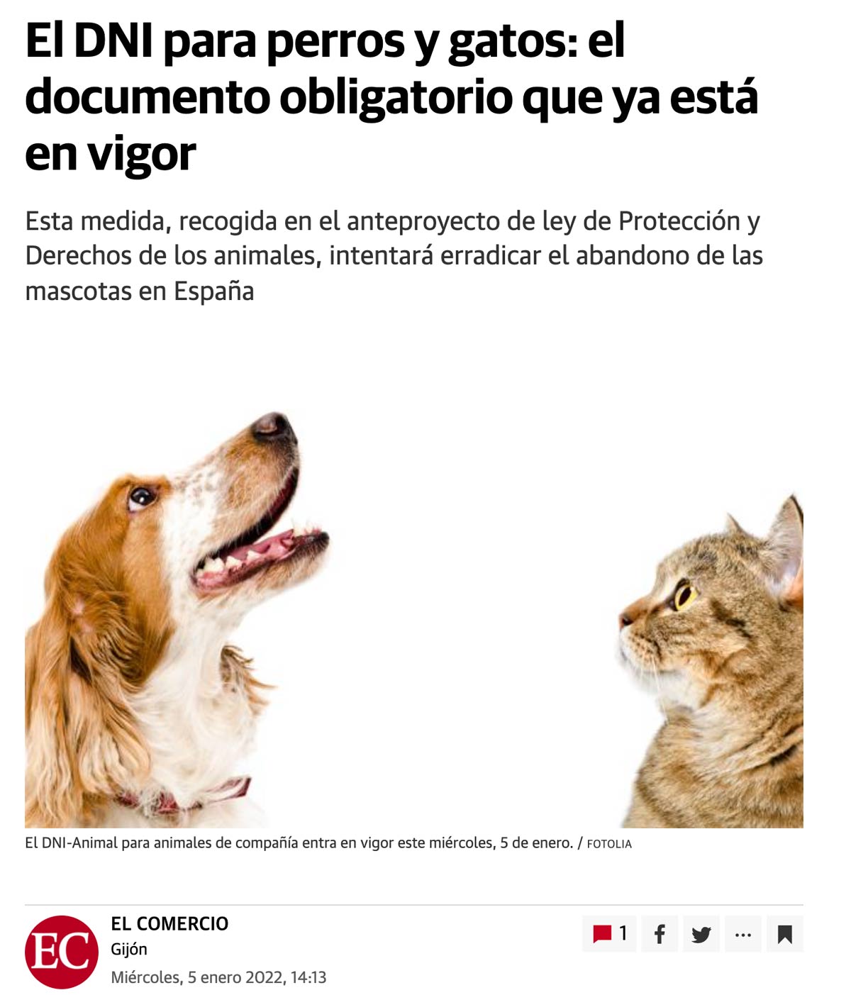 No, el 5 de enero 2022 NO ha entrado en vigor el para perros y gatos en España